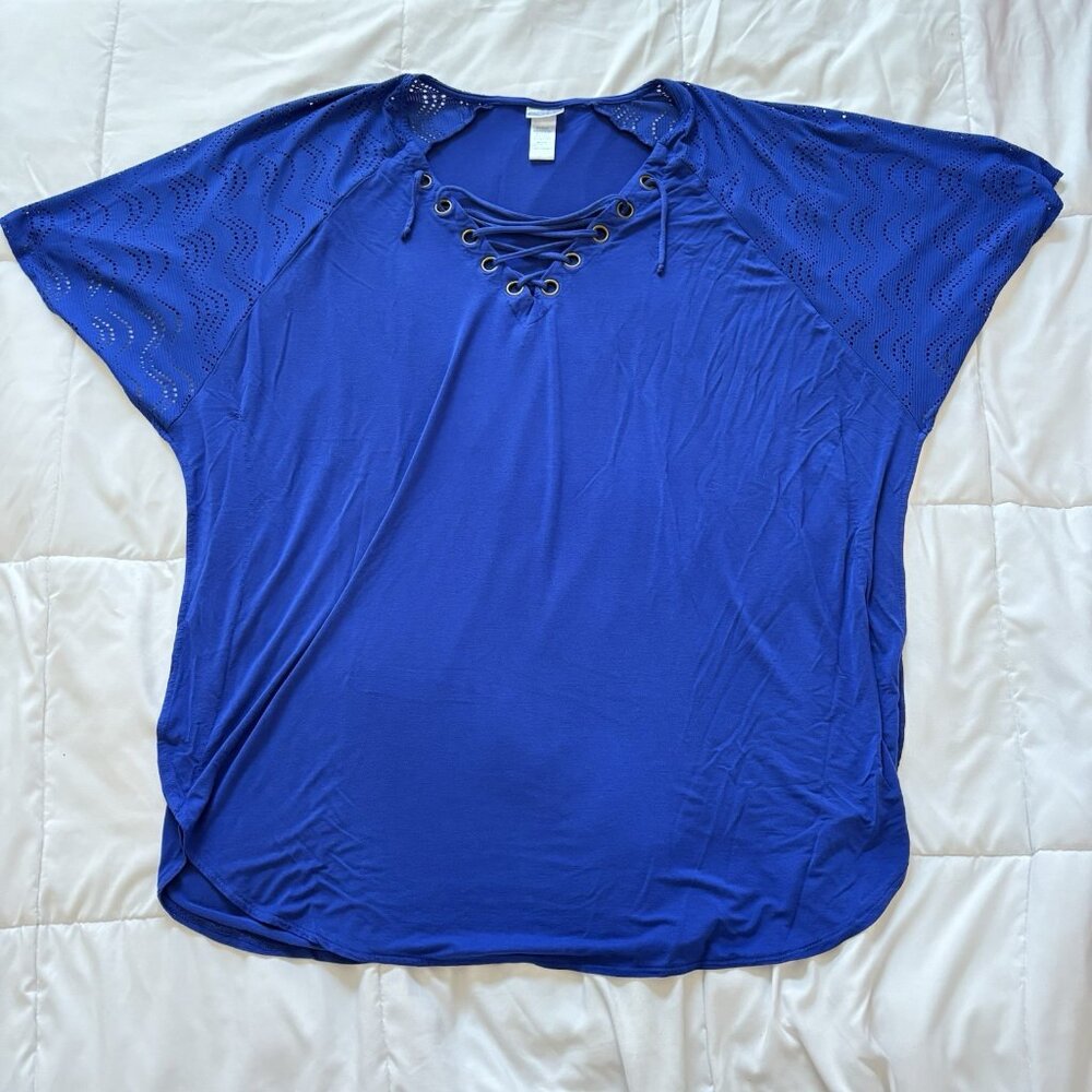 Dotti Womens XL Royal Resort Lace-up Tunic Swim Cover-up Blue Beach‎ Summer Pool
